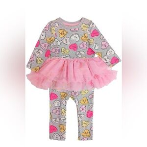 Cat & Jack Valentines Outfit Jumpsuit Hearts Ruffles Tutu Skirt Baby Girl 3-6M
